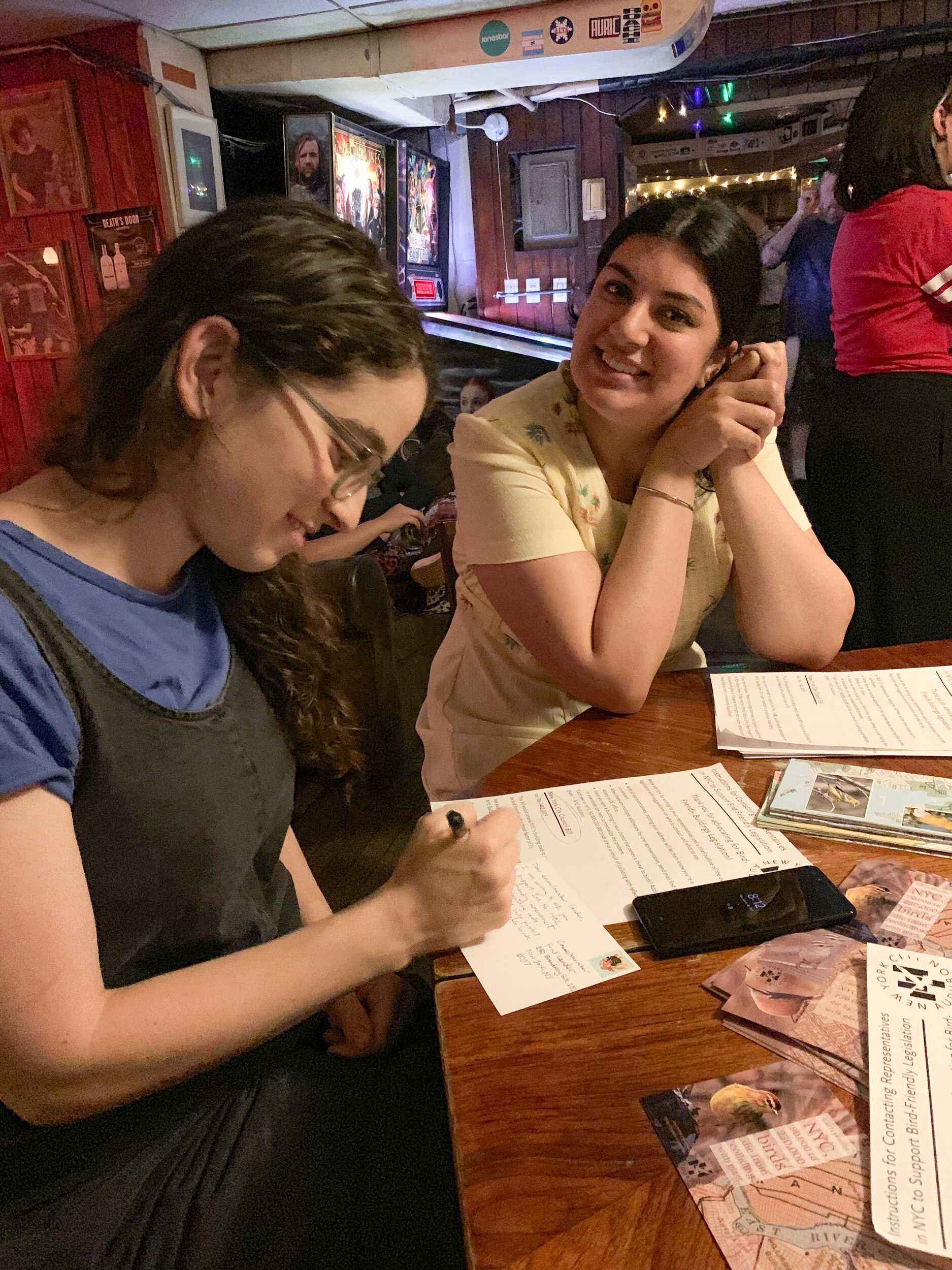 Avian Advocate volunteers at bird-friendly buildings postcard-writing party in support of the bird friendly material bill, Int. 1482. Photo: NYC Audubon