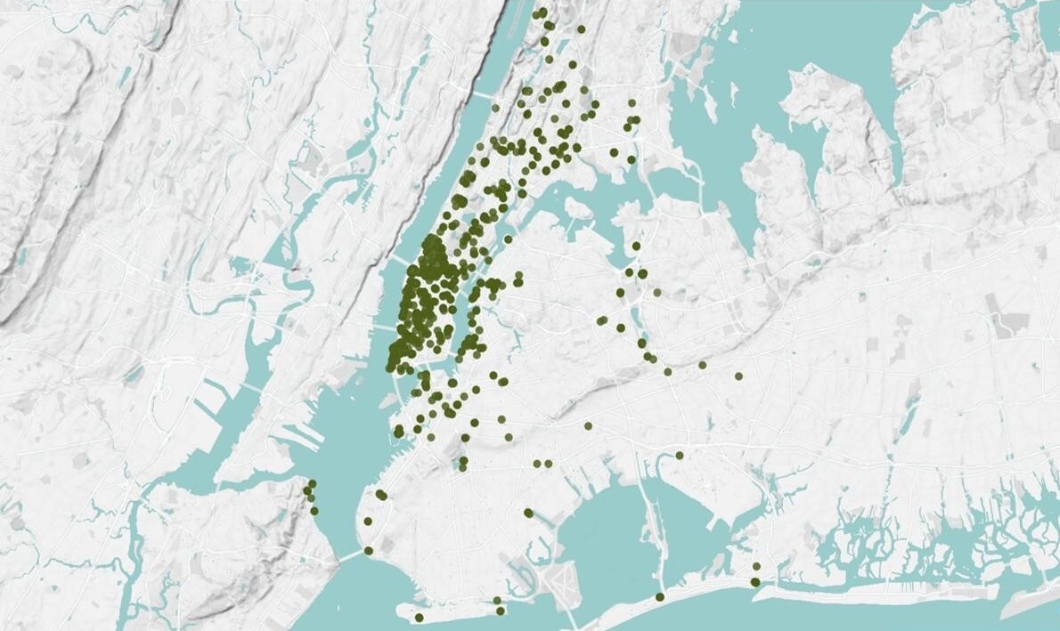 Locations of green roofs in New York City as of 2016. Photo: The Nature Conservancy and The New School’s Urban Systems Lab