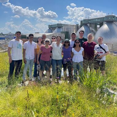 The NYC Audubon staff gathers on the Kingsland Wildflowers green roof, in Green Point, Brooklyn, in August 2022. Photo: NYC Audubon