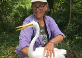 Susan Elbin, PhD, with Great Egret